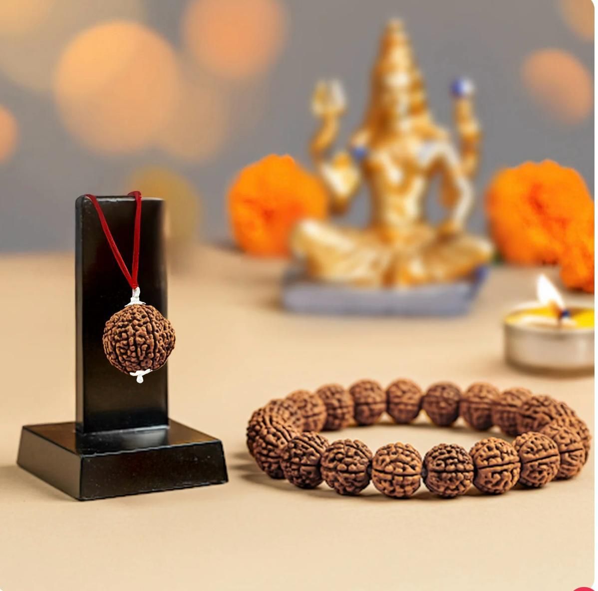 Maha Shivratri Combo – 5 Mukhi Rudraksha with Bracelet Set for Spiritual Healing, Protection & Energy