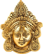 Ambika Durga Face Wall Hanging Metal Idol Showpiece – Gold Plated Decorative Hindu Goddess Sculpture 15.24 cm