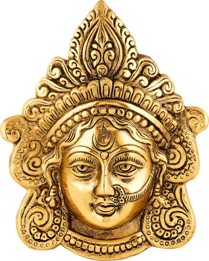 Ambika Durga Face Wall Hanging Metal Idol Showpiece – Gold Plated Decorative Hindu Goddess Sculpture 15.24 cm
