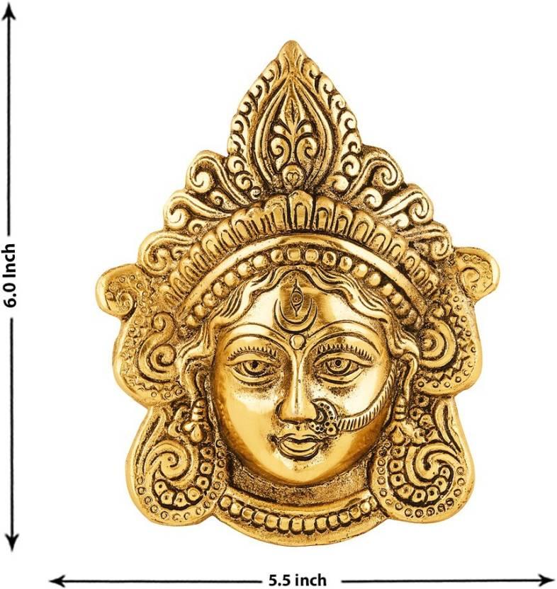 Ambika Durga Face Wall Hanging Metal Idol Showpiece – Gold Plated Decorative Hindu Goddess Sculpture 15.24 cm