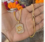 Gold Plated Om Diamond Pendant with Chain – Spiritual Hindu Jewelry for Men & Women | Religious Symbol Necklace with Shiny CZ Stones