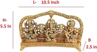 Design Lakshmi Ganesh Saraswati Idol Showpiece – Tri-Deity Gold Plated Decorative Statue for Prosperity & Blessings