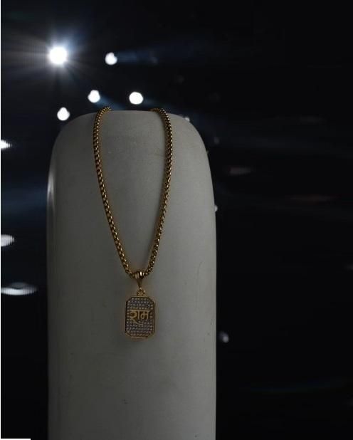 Shree Ram Pendant with Chain – Gold Plated Religious Necklace for Men | Lord Ram Jewelry for Devotion & Daily Wear