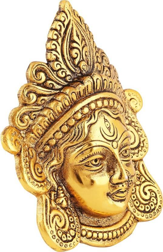 Ambika Durga Face Wall Hanging Metal Idol Showpiece – Gold Plated Decorative Hindu Goddess Sculpture 15.24 cm