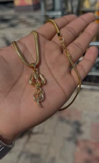 Gold Plated Trishul Pendant with Chain – Stylish Religious Necklace for Men | Lord Shiva Symbol Pendant Jewelry