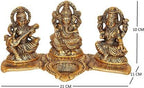 Design Gold Plated Lakshmi Ganesh Saraswati Idol with Deepak – Decorative Metal Showpiece for Pooja, Gifting & Home Temple Décor