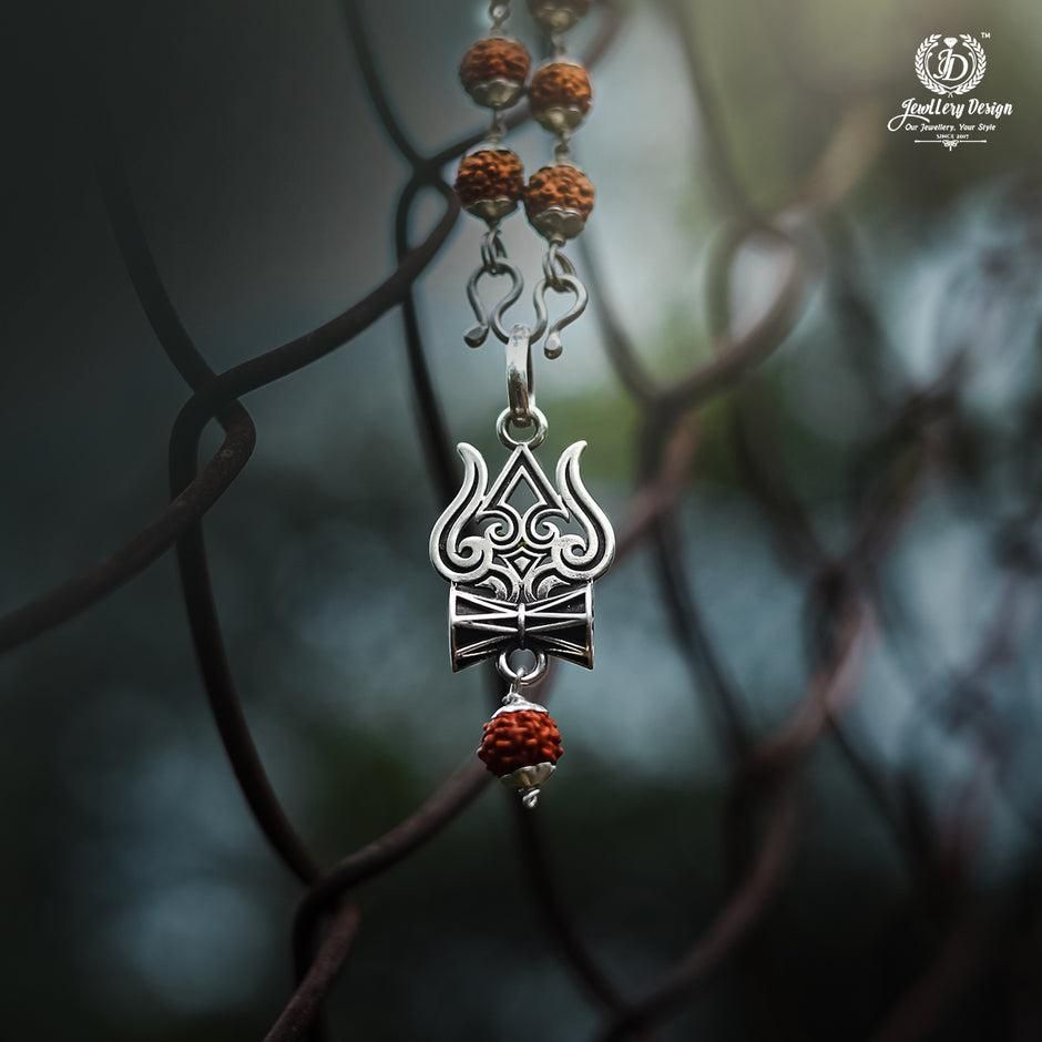 Trishul Damru Rudraksha Pendant with Original Rudraksha Mala – Spiritual Jewelry for Protection, Energy & Devotion