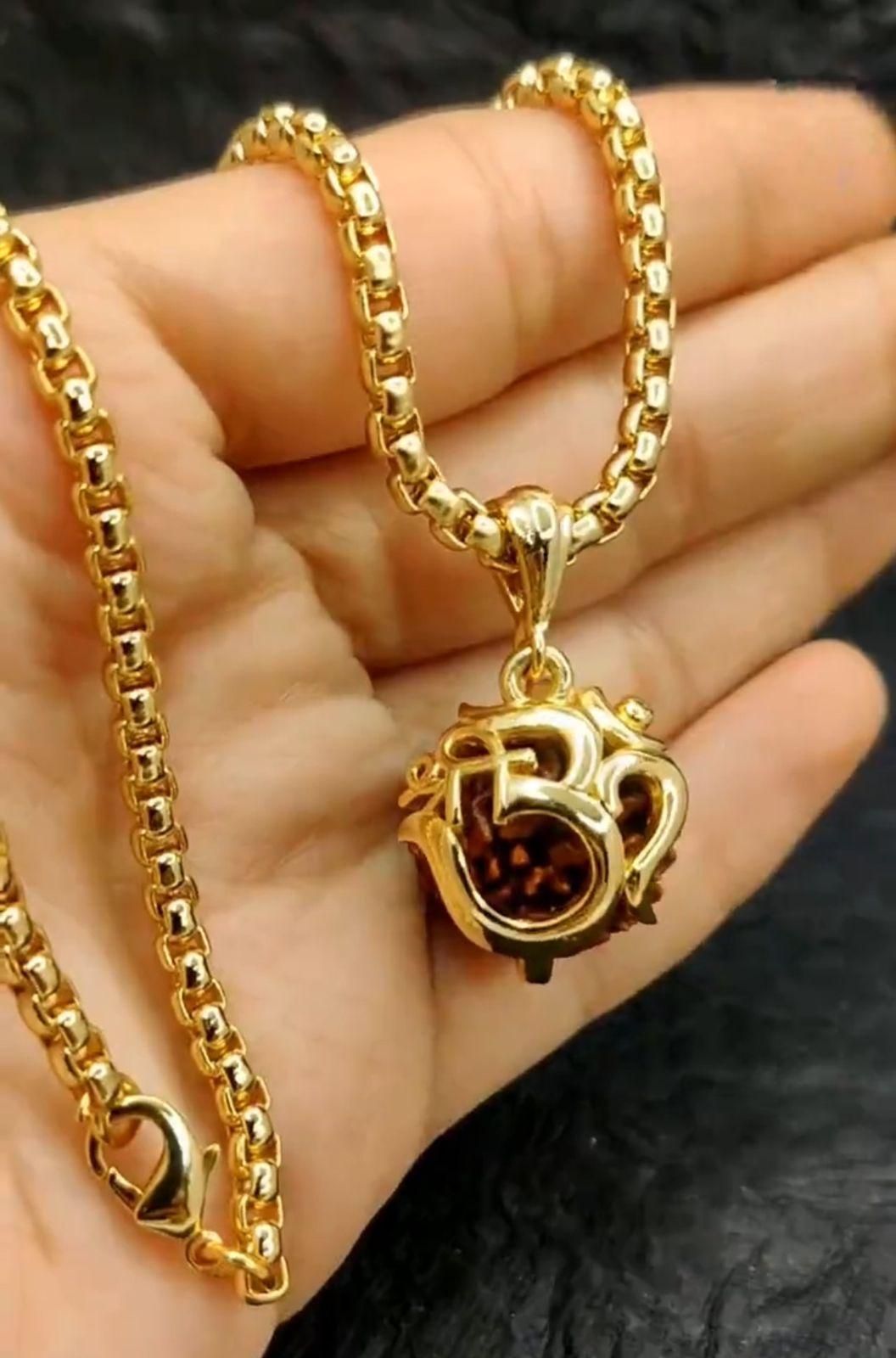Om Rudraksha Pendant with Chain – Spiritual Necklace for Protection, Meditation & Energy