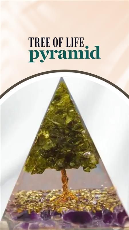 Tree of Life Peridot Orgon Pyramid – Healing Crystal Pyramid for Energy Balance, Spiritual Growth & Chakra Alignment