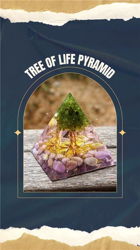 Tree of Life Peridot Orgon Pyramid – Healing Crystal Pyramid for Energy Balance, Spiritual Growth & Chakra Alignment