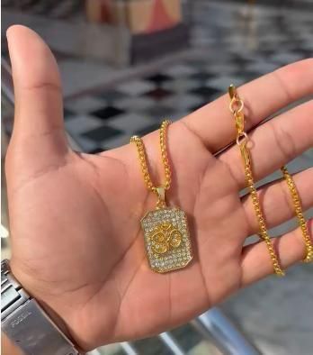 Gold Plated Om Diamond Pendant with Chain – Spiritual Hindu Jewelry for Men & Women | Religious Symbol Necklace with Shiny CZ Stones