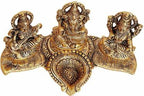 Design Gold Plated Lakshmi Ganesh Saraswati Idol with Deepak – Decorative Metal Showpiece for Pooja, Gifting & Home Temple Décor