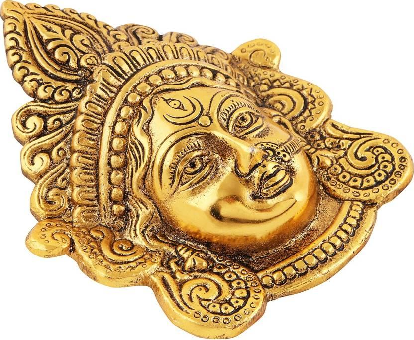 Ambika Durga Face Wall Hanging Metal Idol Showpiece – Gold Plated Decorative Hindu Goddess Sculpture 15.24 cm