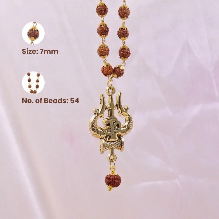 Panchmukhi Rudraksha OM Shiva Trishool Mala – Spiritual Prayer Beads for Protection, Energy & Devotion