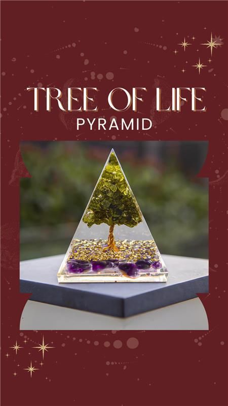 Tree of Life Peridot Orgon Pyramid – Healing Crystal Pyramid for Energy Balance, Spiritual Growth & Chakra Alignment