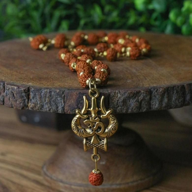 Panchmukhi Rudraksha OM Shiva Trishool Mala – Spiritual Prayer Beads for Protection, Energy & Devotion