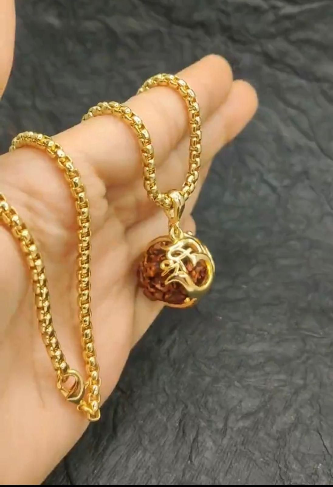 Om Rudraksha Pendant with Chain – Spiritual Necklace for Protection, Meditation & Energy