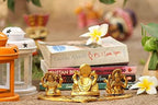 "Design Gold Plated Lakshmi Ganesh Saraswati Idol with Deepak – Auspicious Metal Showpiece for Diwali Pooja, Home Temple & Gift Décor