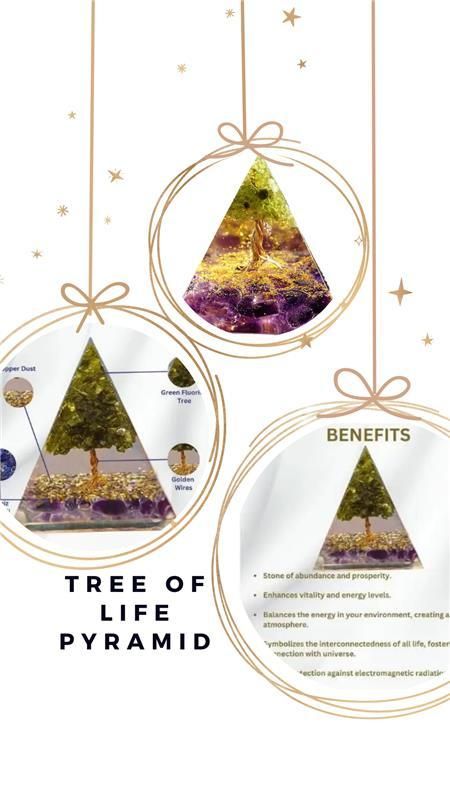 Tree of Life Peridot Orgon Pyramid – Healing Crystal Pyramid for Energy Balance, Spiritual Growth & Chakra Alignment