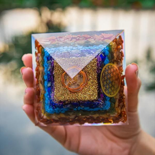 Seven Chakra Orgon Pyramid – Energy Healing Crystal with Chakra Balancing & Aura Cleansing Properties