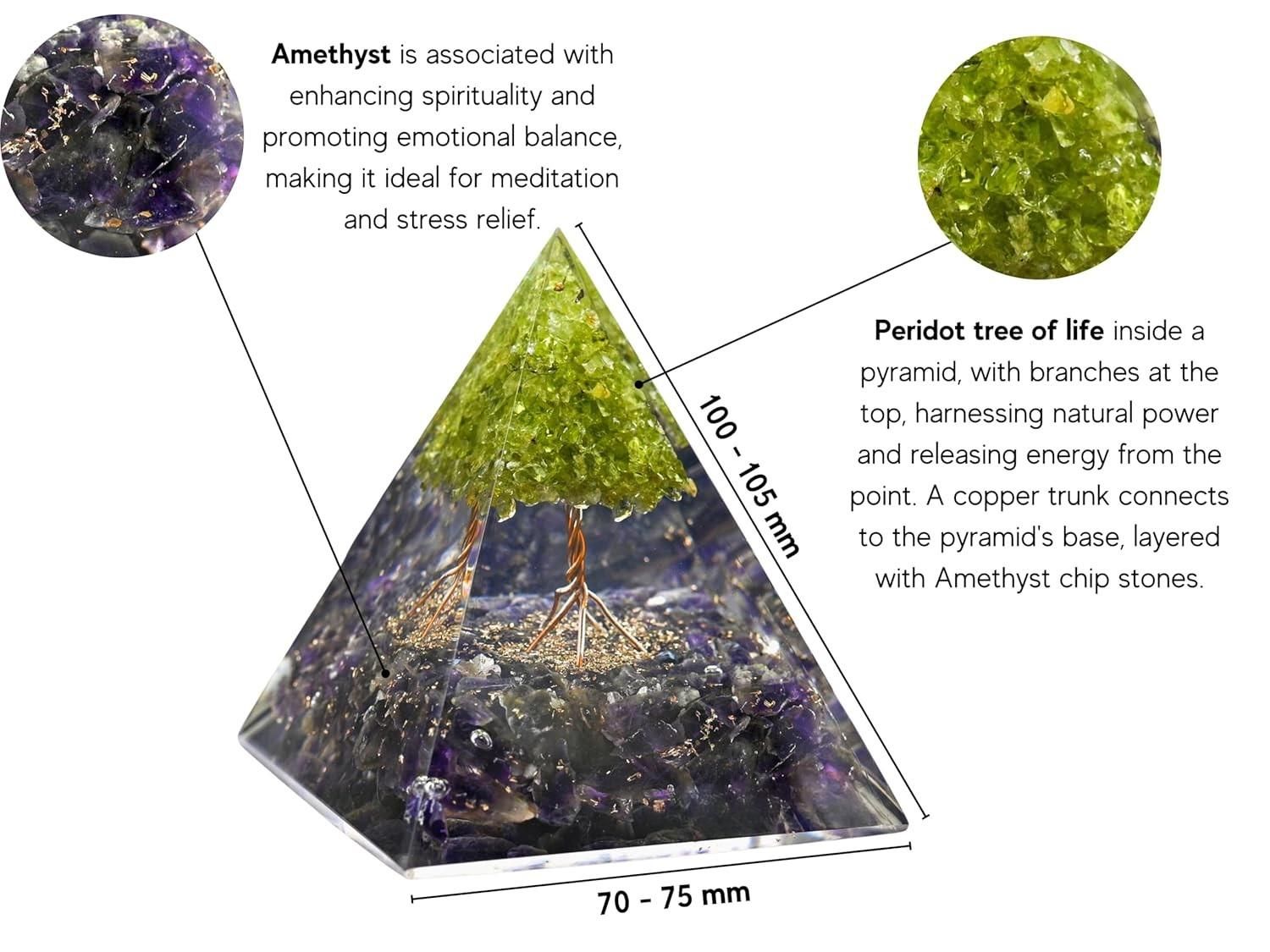 Tree of Life Peridot Orgon Pyramid – Healing Crystal Pyramid for Energy Balance, Spiritual Growth & Chakra Alignment